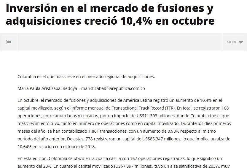 Inversin en el mercado de fusiones y adquisiciones creci 10,4% en octubre